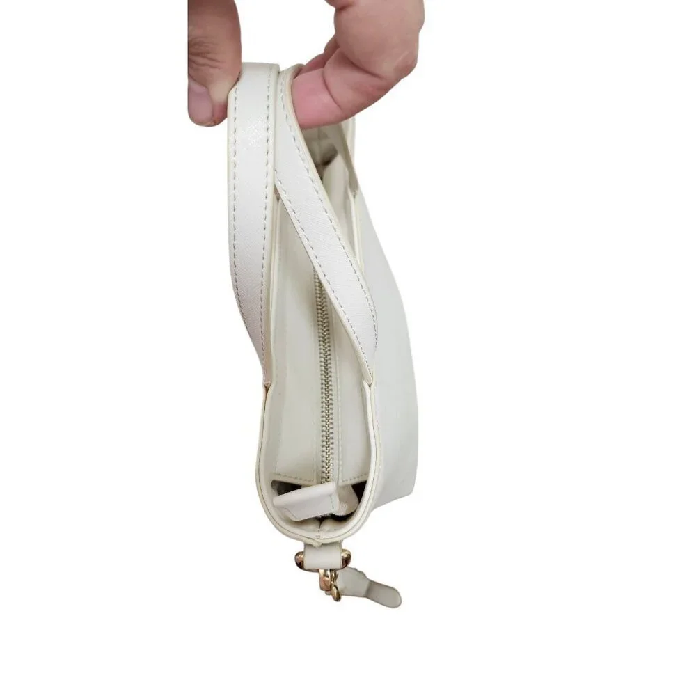 TDE White Structured Leather Tote Bag DT Logo Gold Hardware Crossbody Strap - Picture 5 of 16